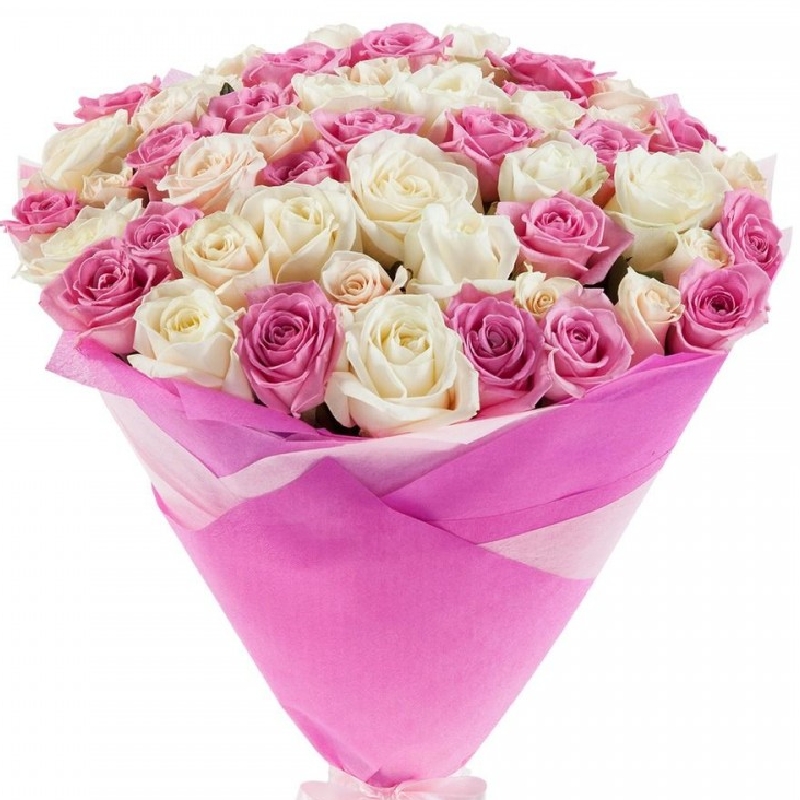 Букет из 51 белой и розовой розы
